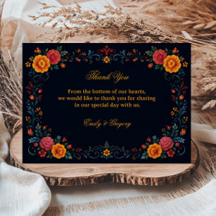 Tarjeta De Agradecimiento Floral de Folk Vintage Gratitud