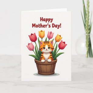 Tarjeta de agradecimiento floral de gato rayado