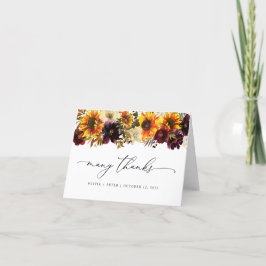 Tarjeta De Agradecimiento Floral de girasol rústico otoño borgoña Boda