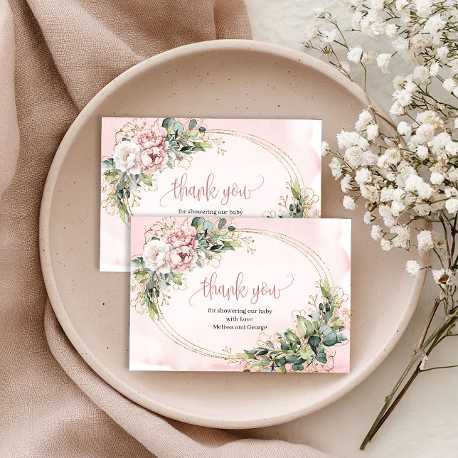 Tarjeta de agradecimiento floral de greenery en ro (Chic Rose Gold Floral Greenery Thank You Card)