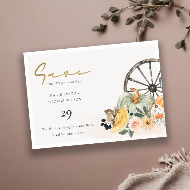 Tarjeta De Agradecimiento Floral de hojas de calabaza de otoño Guardar la in (Subido por el creador)