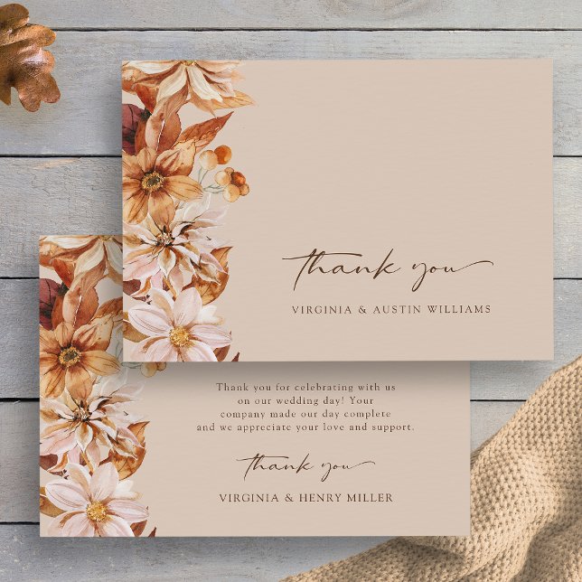 Tarjeta de agradecimiento floral de hojas de otoño (Taupe Fall Leaves Floral Thank You Card by Painted Paperie
)