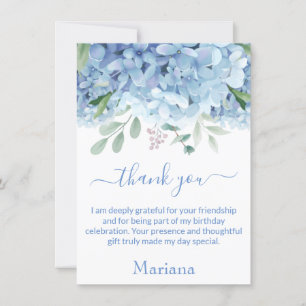 Tarjeta de agradecimiento floral de hortensias azu