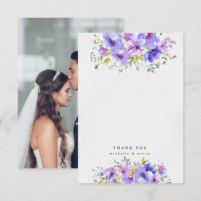 tarjeta de agradecimiento floral de jardín violeta (Anverso / Reverso)