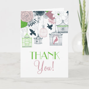 Tarjeta de agradecimiento floral de jaulas de pája