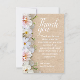 Tarjeta de agradecimiento floral de madera pastel
