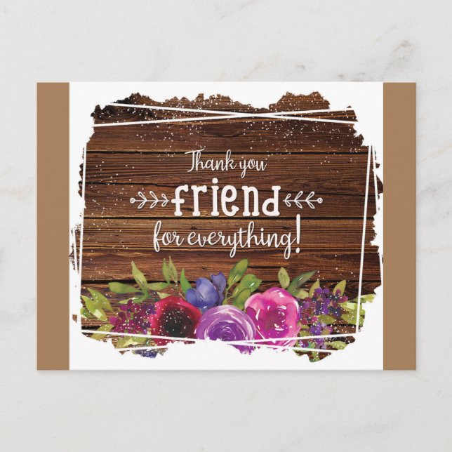 Tarjeta de agradecimiento floral de madera rústica (Anverso)