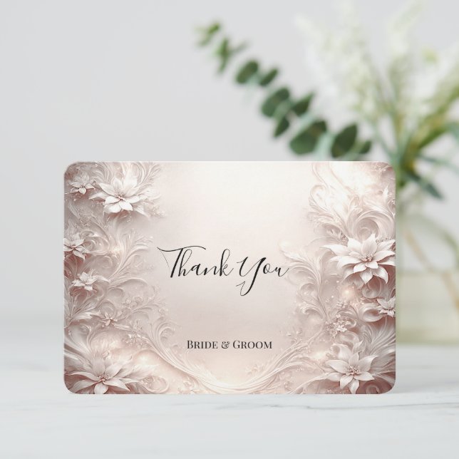 Tarjeta de agradecimiento Floral de marfil blanco (Anverso de pie)