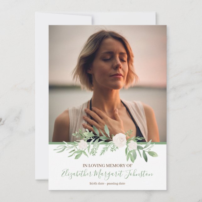 Tarjeta De Agradecimiento Floral de marfil elegante en entierro cariñoso de (Anverso)