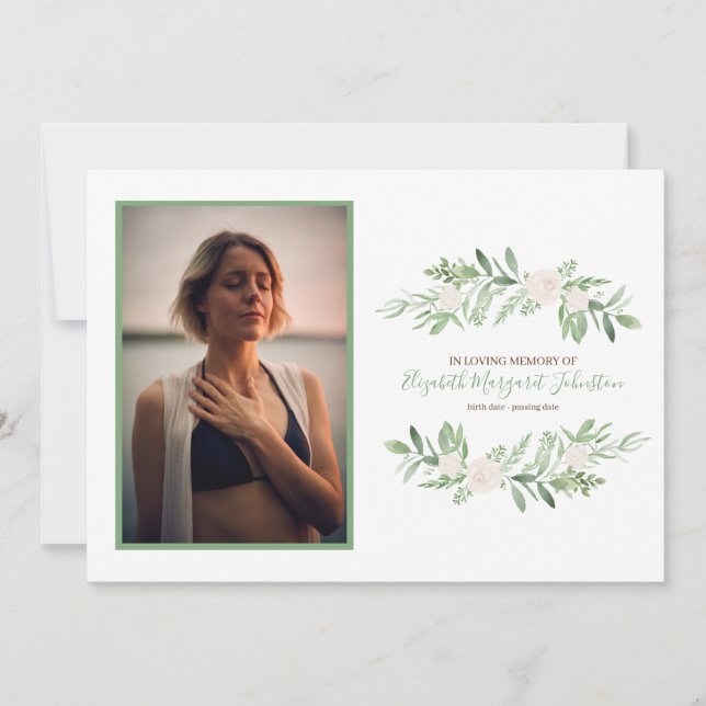 Tarjeta De Agradecimiento Floral de marfil elegante en entierro cariñoso de (Anverso)