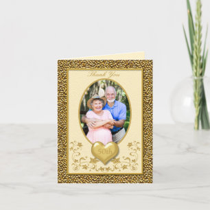 Tarjeta de agradecimiento floral de marfil y oro p
