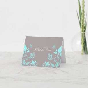 Tarjeta de agradecimiento floral de mariposa Aqua