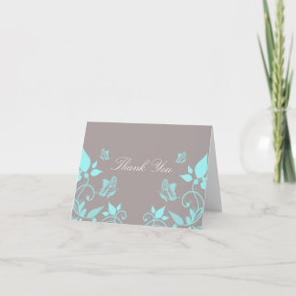 Tarjeta de agradecimiento floral de mariposa Aqua
