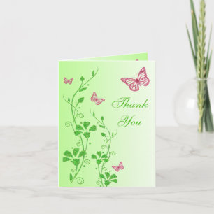 Tarjeta de agradecimiento floral de mariposa verde