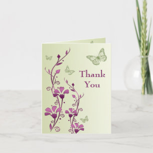 Tarjeta de agradecimiento floral de mariposa verde