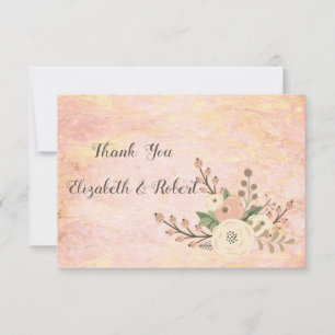 Tarjeta de agradecimiento floral de mármol rosa el