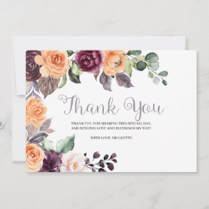 Tarjeta de agradecimiento floral de melocotón púrp
