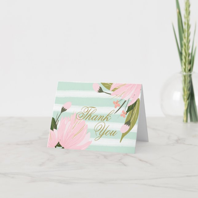 Tarjeta De Agradecimiento Floral de menta y rosa gracias (Anverso)