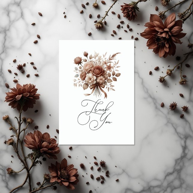 Tarjeta De Agradecimiento Floral de Mousse Mocha Neutral Elegante (Neutral Elegant Mocha Mousse Floral Thank You Card)