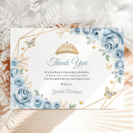 Tarjeta De Agradecimiento Floral de oro azul bebé Quinceanera