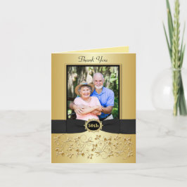 Tarjeta de agradecimiento floral de oro negro del