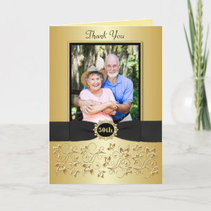 Tarjeta de agradecimiento floral de oro negro del 