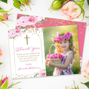 Tarjeta De Agradecimiento Floral de oro rosado por primera vez foto de la co
