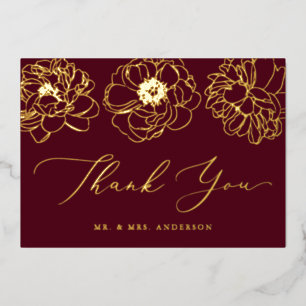 Tarjeta de agradecimiento floral de oro y borgoña