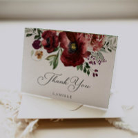 Tarjeta de agradecimiento floral de otoño borgoña 