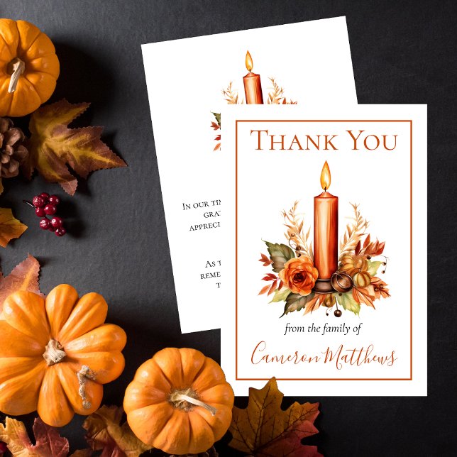 Tarjeta De Agradecimiento Floral de otoño | Candle Floral Bereavement Gracia (Elegant Fall Floral Candle Funeral | Bereavement Thank You Flat Card)