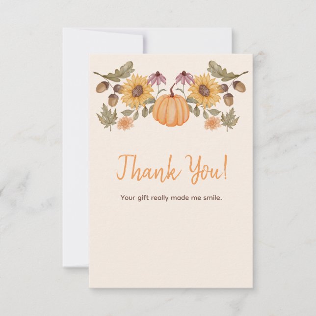 Tarjeta De Agradecimiento Floral de otoño de calabaza Baby Shower (Anverso)