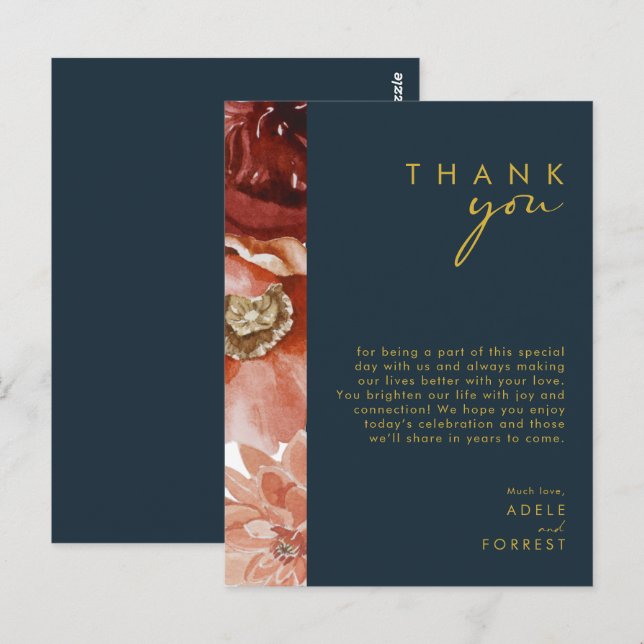 Tarjeta de agradecimiento floral de otoño Marsala  (Anverso / Reverso)