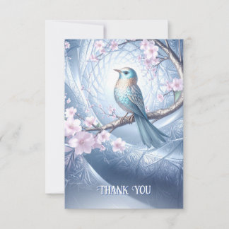 Tarjeta de agradecimiento floral de pájaro azul