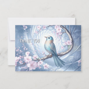 Tarjeta de agradecimiento floral de pájaro azul