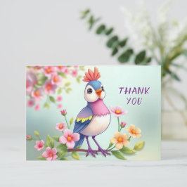 Tarjeta de agradecimiento floral de pájaro azul ro