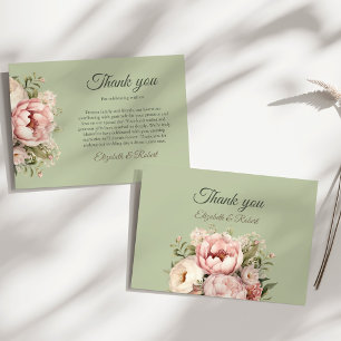 Tarjeta de agradecimiento floral de peonía verde s