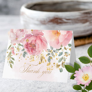 Tarjeta de agradecimiento floral de peonías rosada