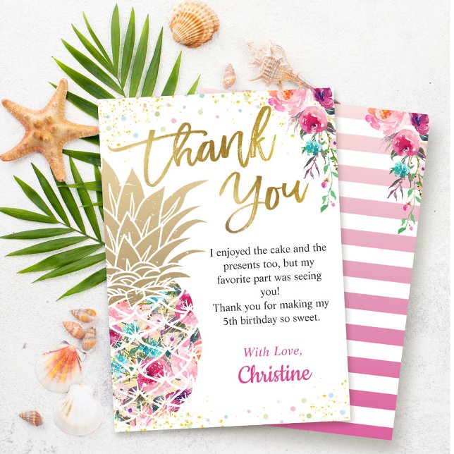 Tarjeta De Agradecimiento Floral de piña rosada de oro tropical (Subido por el creador)