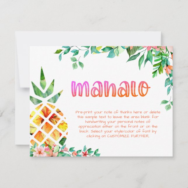 Tarjeta De Agradecimiento Floral de piña tropical MAHALO (Anverso)