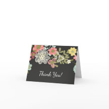 Tarjeta de agradecimiento floral de pizarra popula