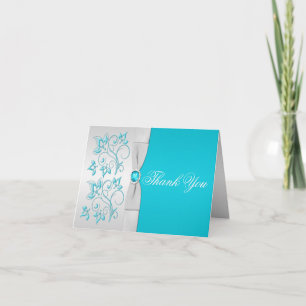 Tarjeta de agradecimiento floral de plata y turque