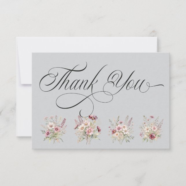 Tarjeta de agradecimiento floral de primavera gris (Anverso)