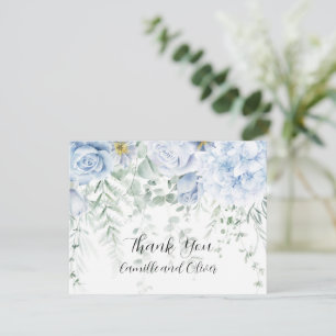 Tarjeta de agradecimiento floral de rosas azules p
