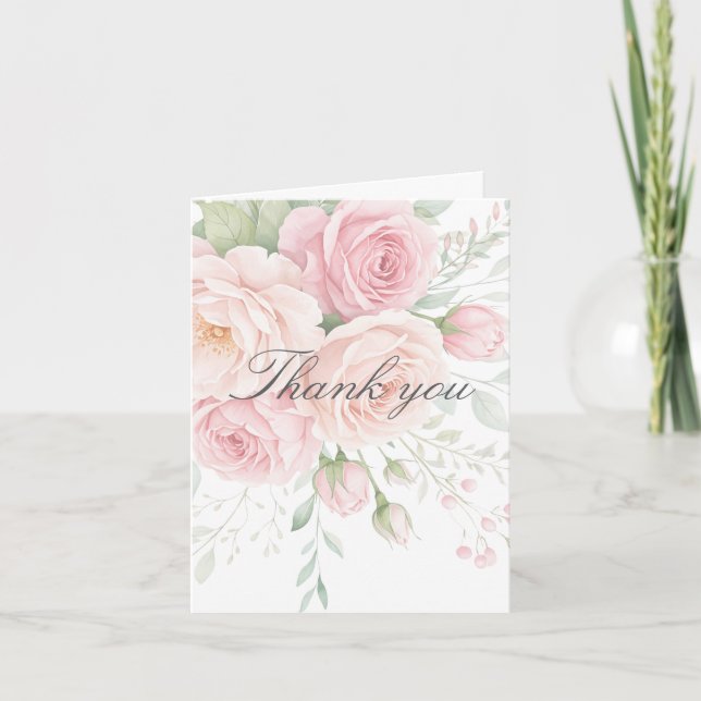 tarjeta de agradecimiento floral de rosas rosadas  (Anverso)
