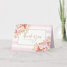 Tarjeta de agradecimiento floral de tiras rosadas