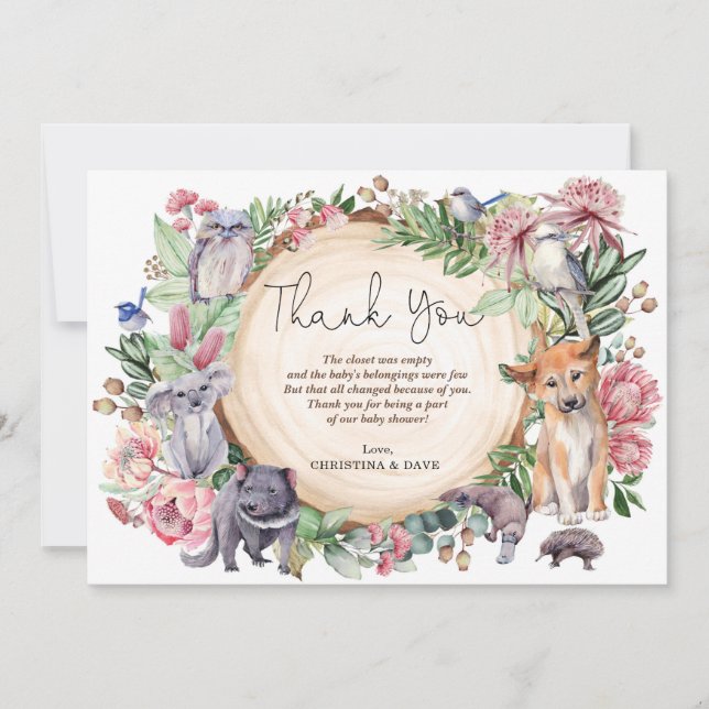 Tarjeta De Agradecimiento Floral de vegetación de animales salvajes australi (Anverso)