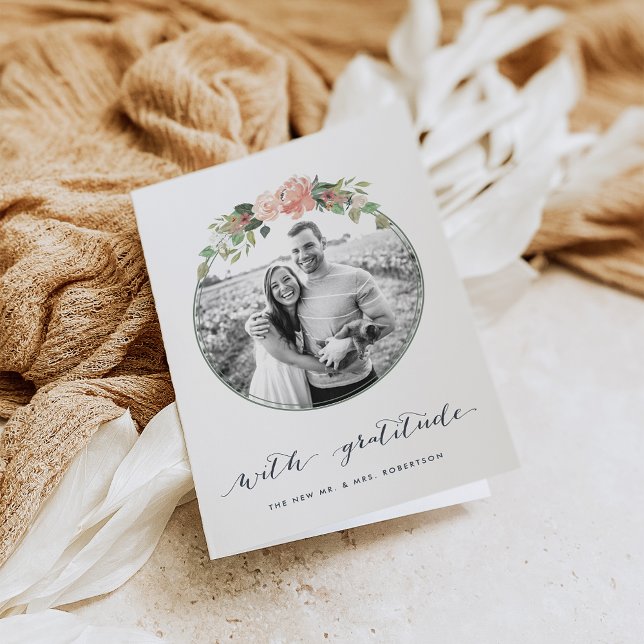 Tarjeta De Agradecimiento Floral de verano medio | Foto Boda Gracias (Subido por el creador)