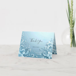 Tarjeta de agradecimiento floral decorativa azul