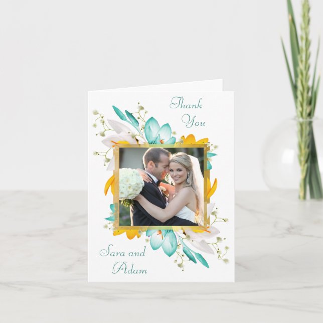 Tarjeta de agradecimiento floral doblada verde caz (Anverso)