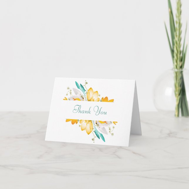 Tarjeta de agradecimiento floral doblada verde caz (Anverso)
